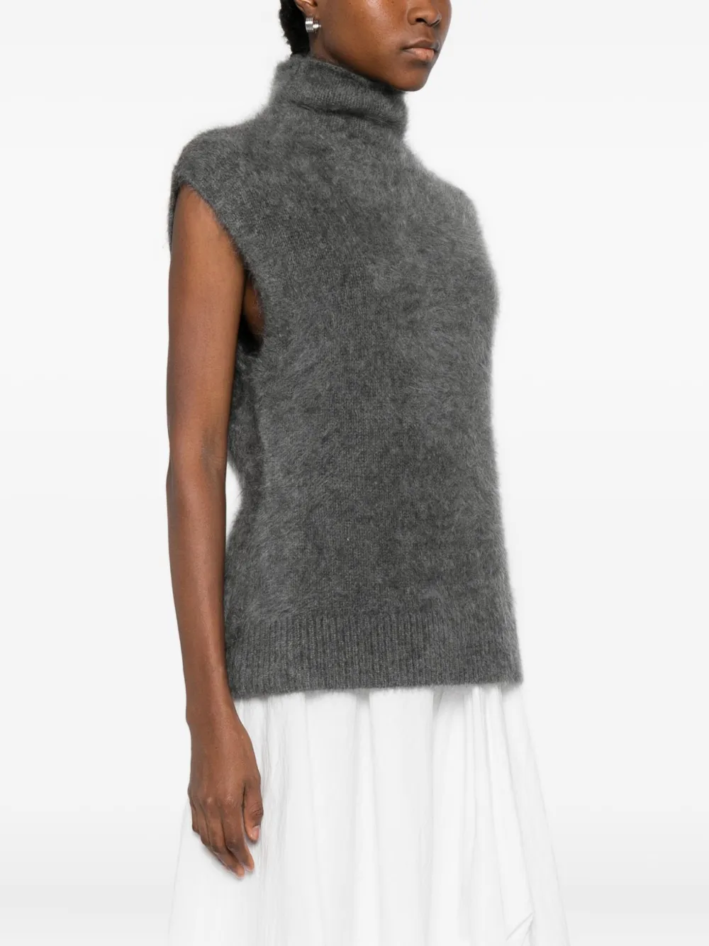 Soft Goat Turtleneck Vest In Gray