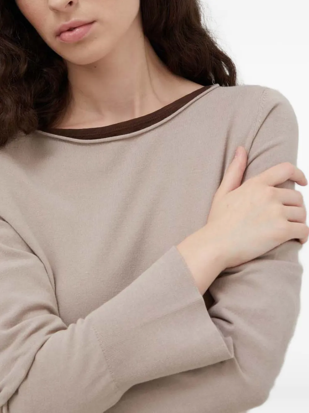 Marc O'Polo Trui met boothals en lange mouwen Beige