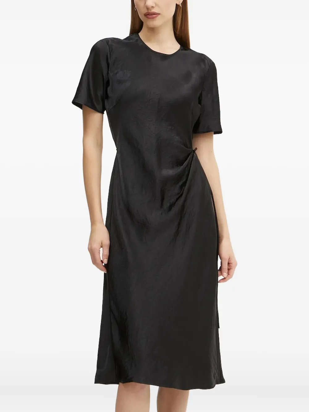 Marc O'polo Tie-side Short-sleeve Midi Dress In Black