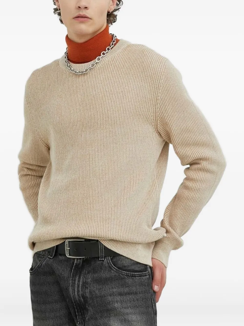 Marc O'polo Ribbed Crew-neck Sweater In Neutral
