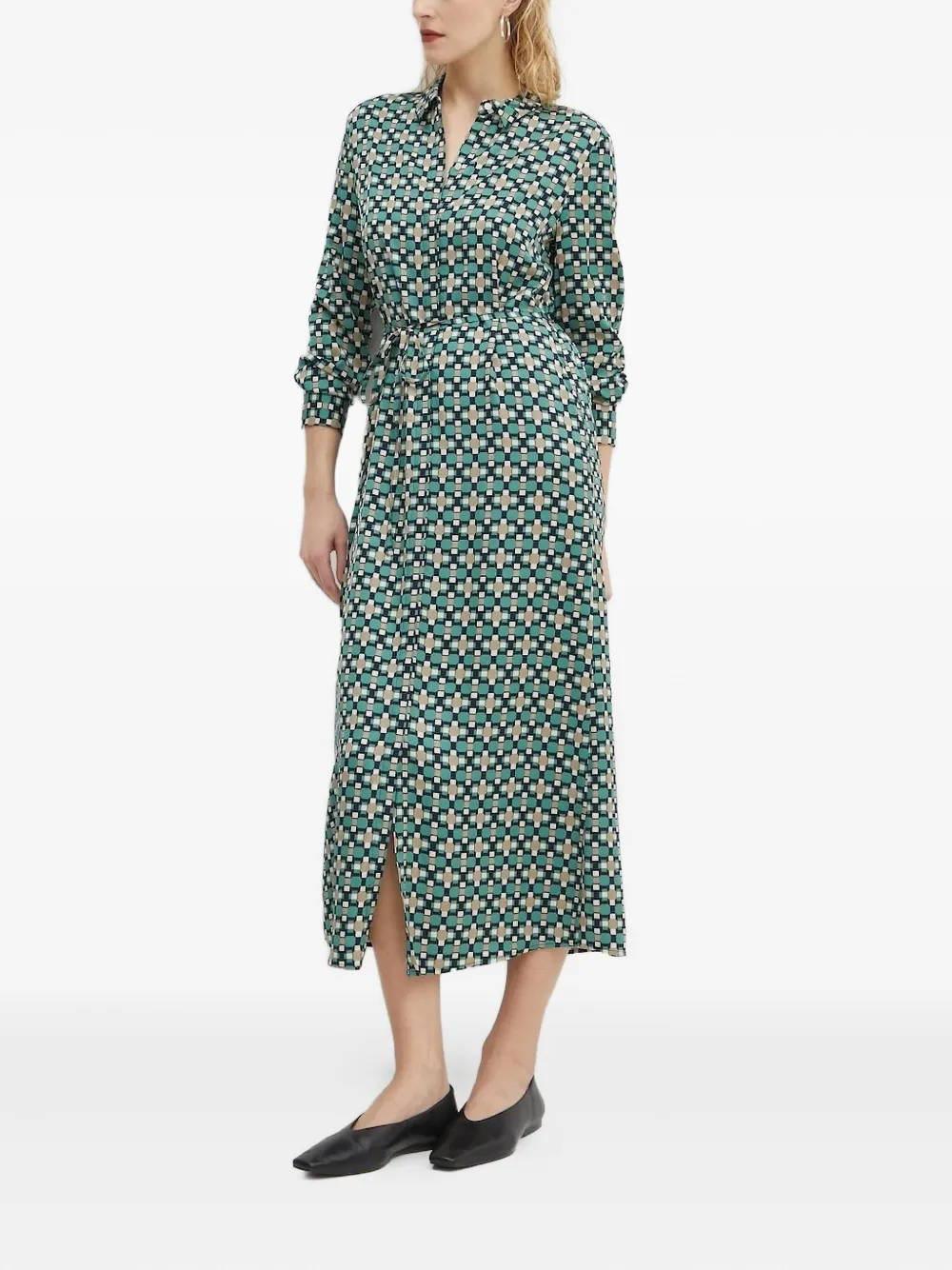 Marc O'polo Geometric-print Shirt Midi Dress In Green