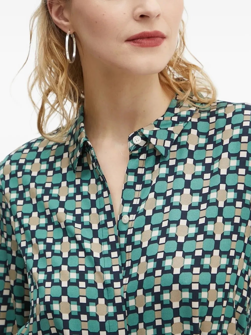 Marc O'polo Geometric-print Shirt Midi Dress In Green