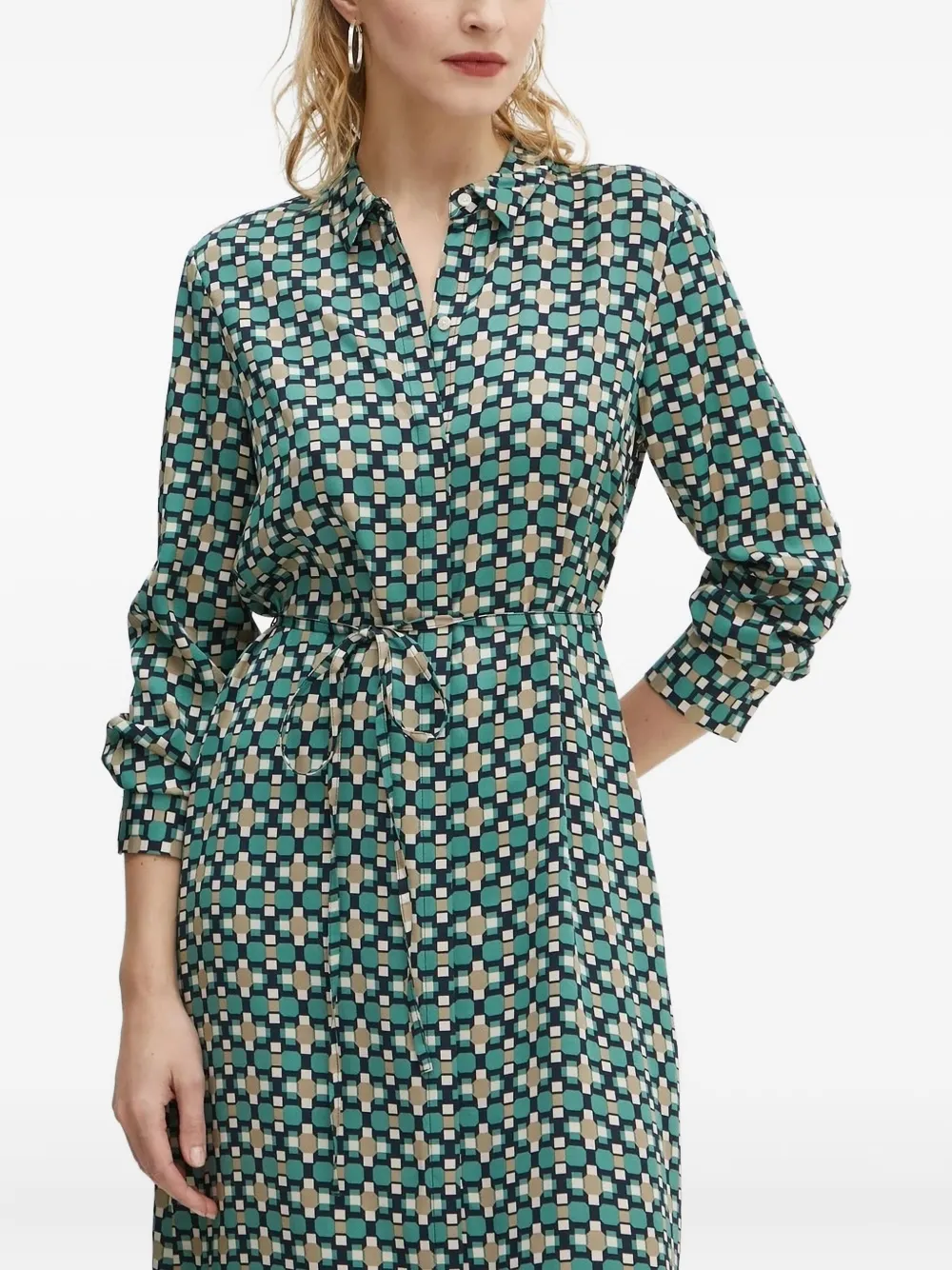 Marc O'polo Geometric-print Shirt Midi Dress In Green