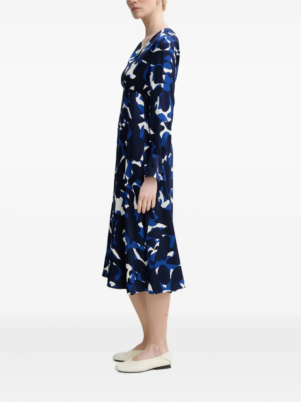 Marc O'Polo Midi-jurk met abstracte print en V-hals - Blauw