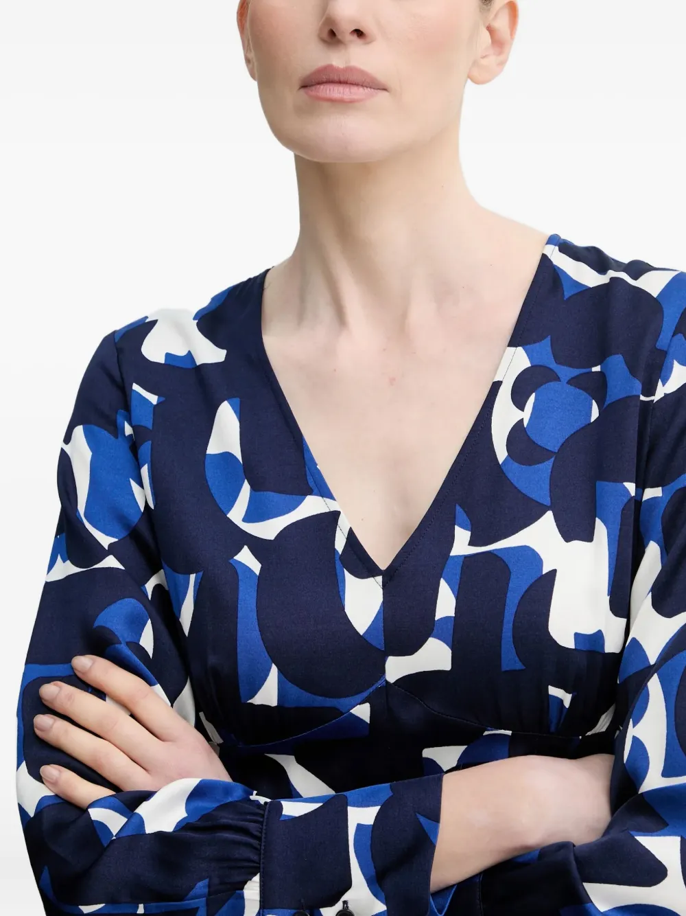 Marc O'Polo Midi-jurk met abstracte print en V-hals Blauw