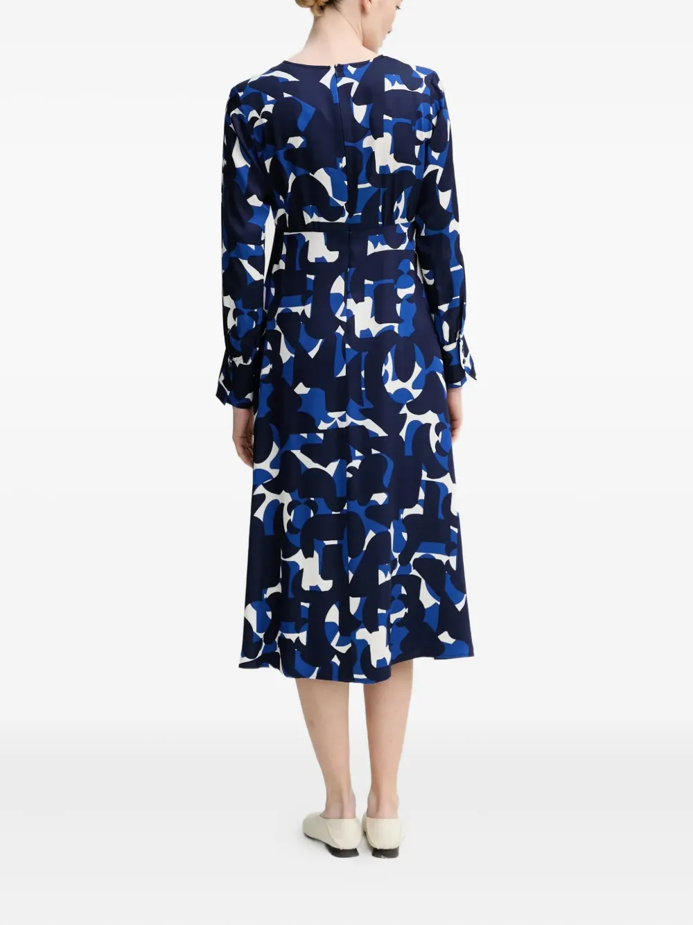 Marc O'Polo Midi-jurk met abstracte print en V-hals Blauw