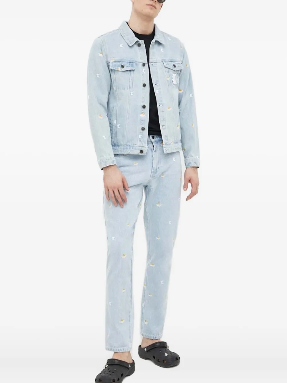 Karl kani Denim jack met geborduurde madeliefjes Blauw
