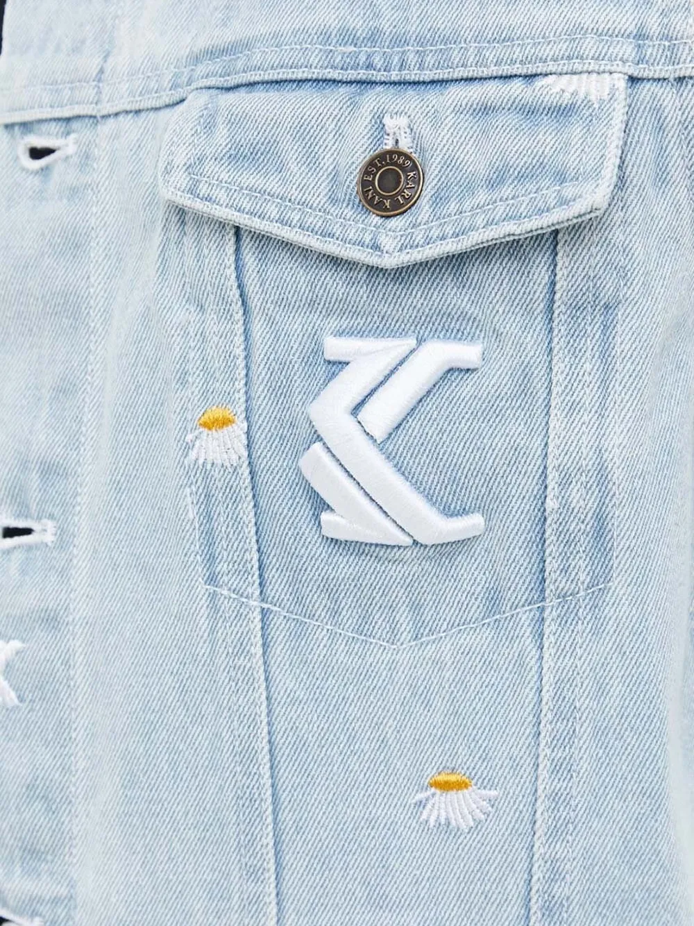 karl kani Denim jack met geborduurde madeliefjes Blauw