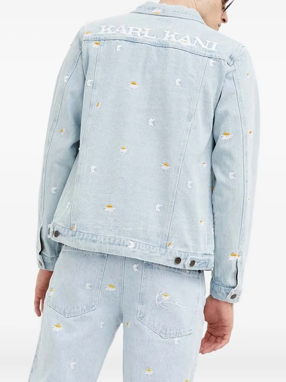 karl kani Denim jack met geborduurde madeliefjes Blauw