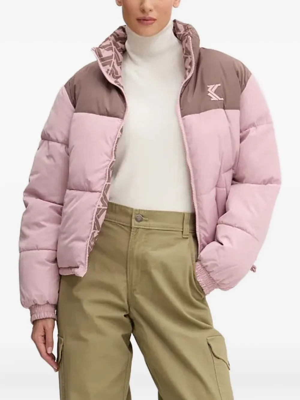 Karl Kani Colour-block Puffer Jacket In Pink