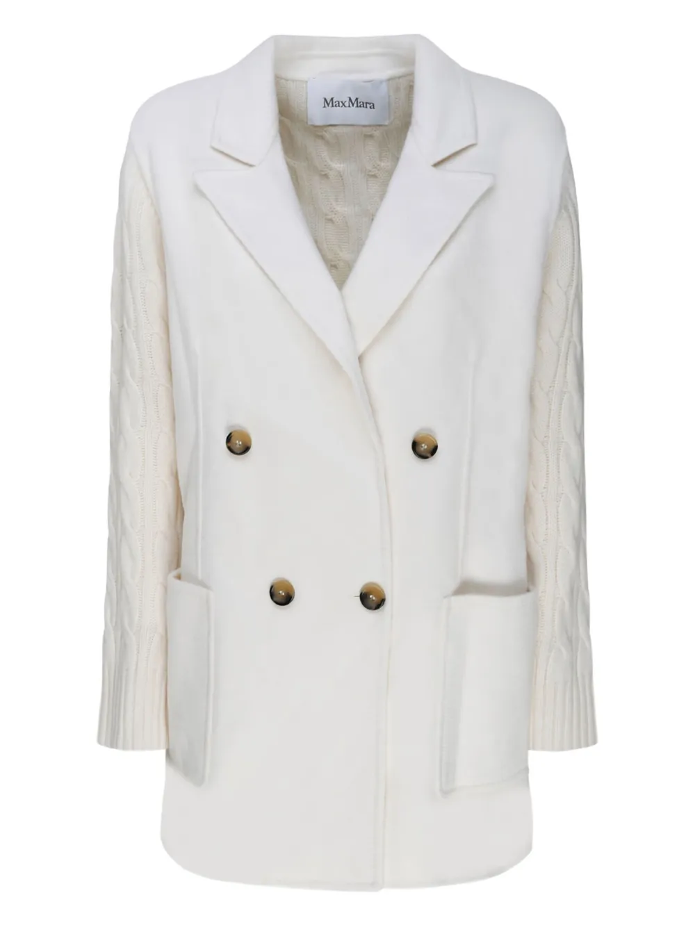 Max Mara Dalida kabelgebreide jas met dubbele rij knopen Wit
