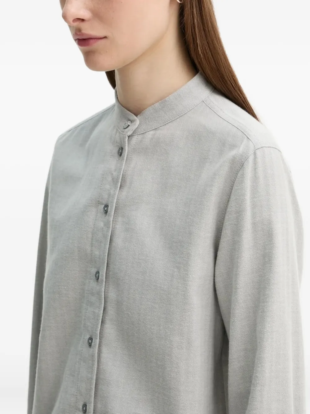 Marc O'polo Herringbone-pattern Mandarin-collar Shirt In Gray