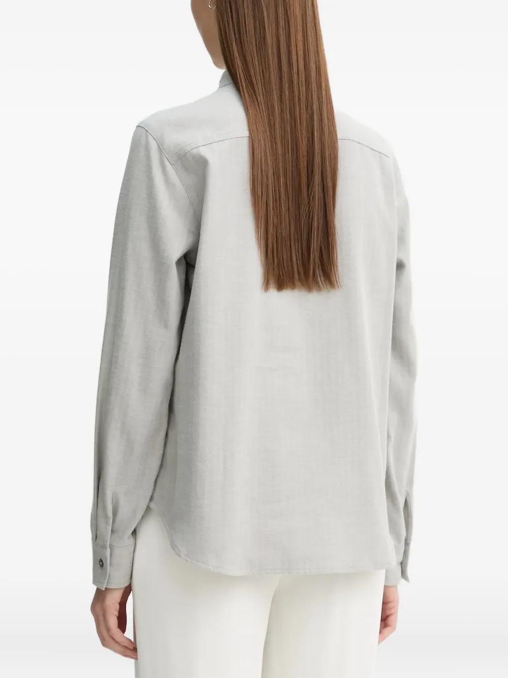 Marc O'Polo herringbone-pattern mandarin-collar shirt - Grijs