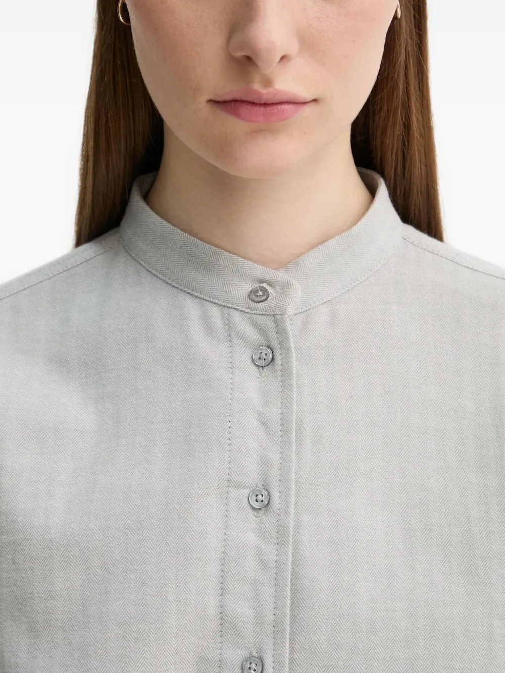 Marc O'polo Herringbone-pattern Mandarin-collar Shirt In Gray