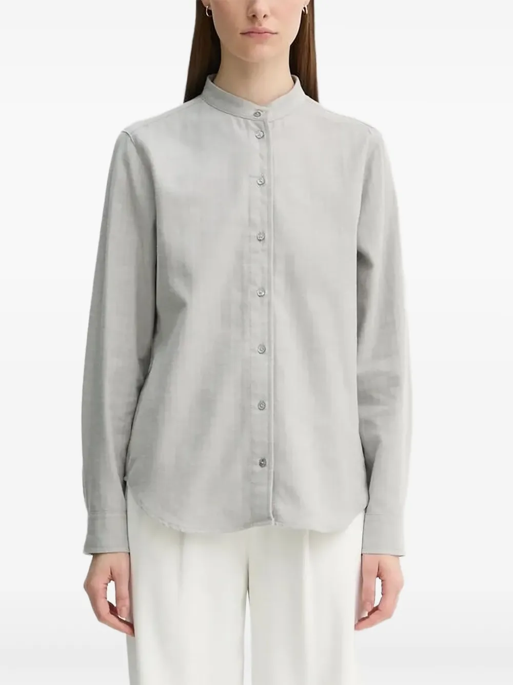 Marc O'polo Herringbone-pattern Mandarin-collar Shirt In Gray