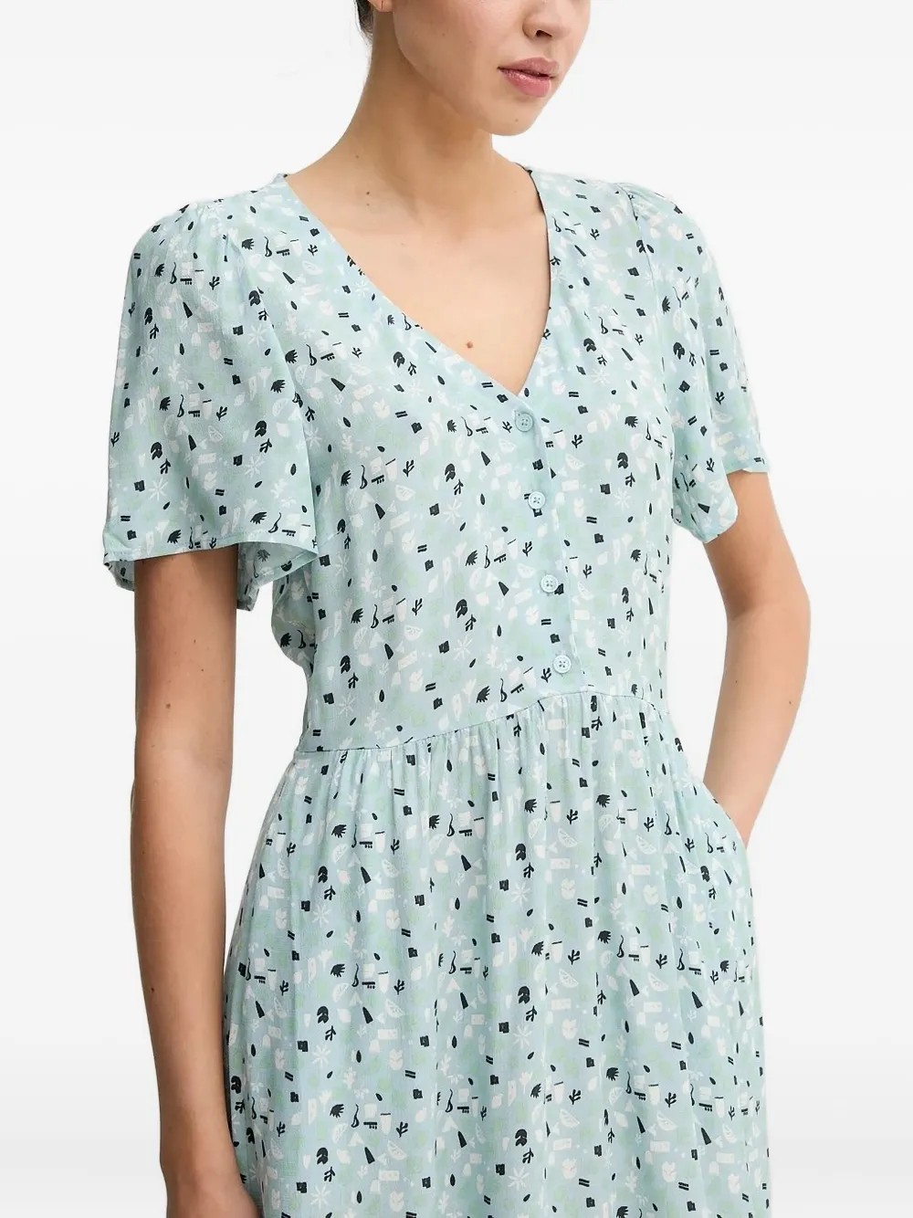 Marc O'Polo button-front floral print midi dress Blauw