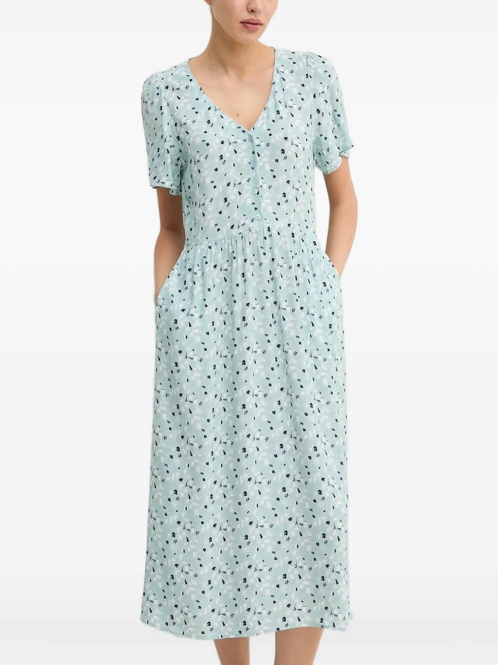 Marc O'Polo button-front floral print midi dress Blauw