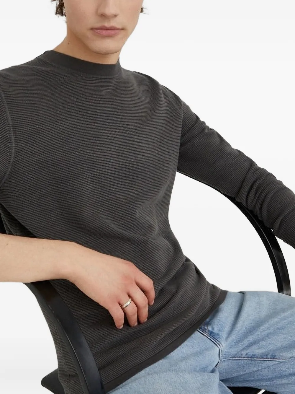 Marc O'polo Waffle-knit Long-sleeve Sweater In Gray