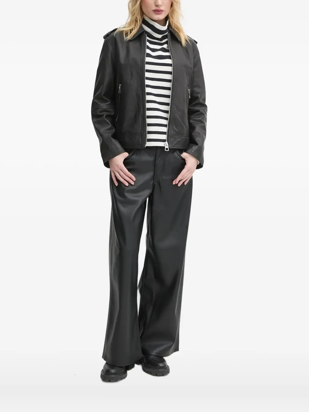 Marc O'Polo zip-fastening leather jacket Zwart
