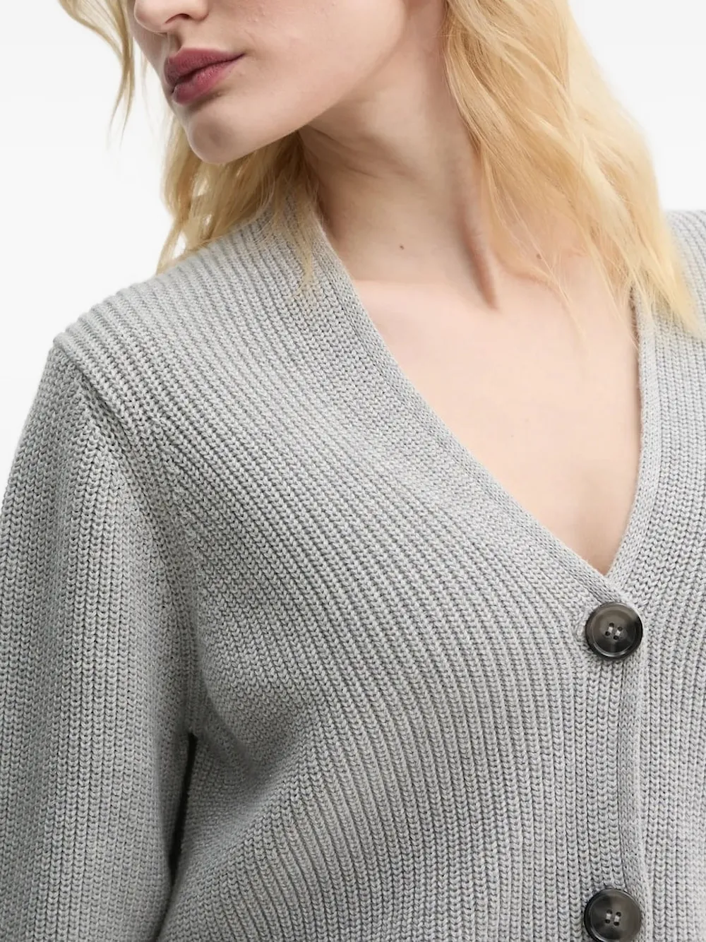 Marc O'Polo Geribbeld vest met V-hals Grijs