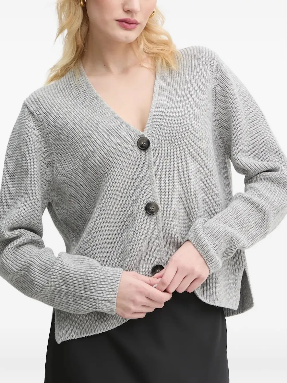 Marc O'Polo Geribbeld vest met V-hals Grijs