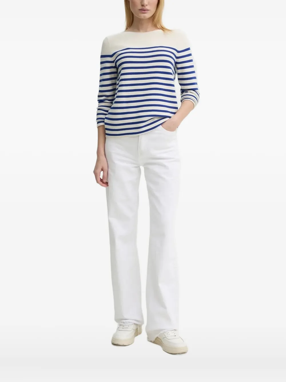 Marc O'polo Striped Organic-cotton Sweater In White