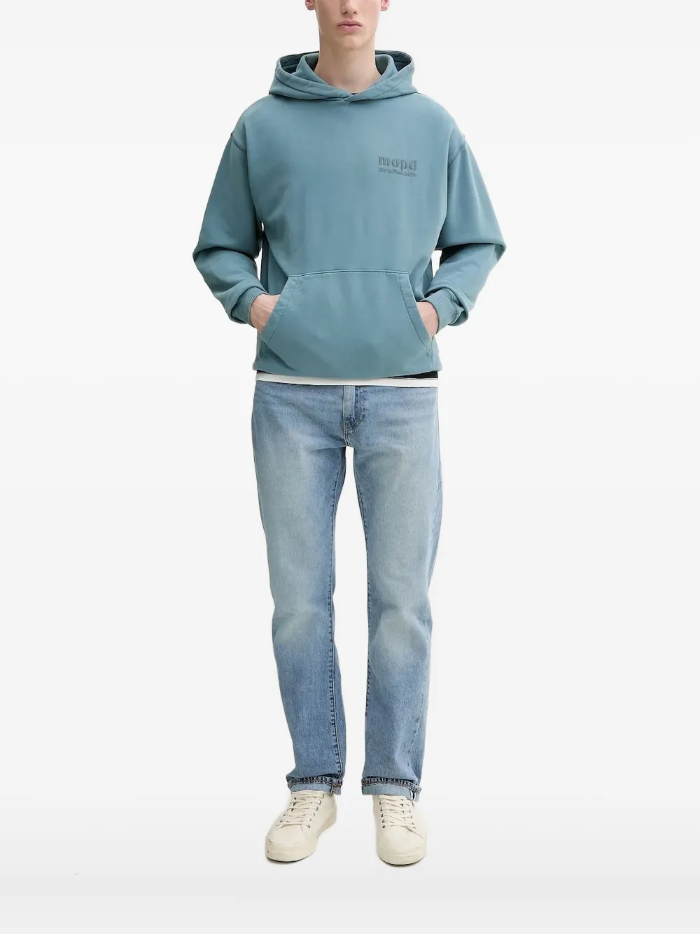 Marc O'Polo logo-embroidered hoodie Blauw