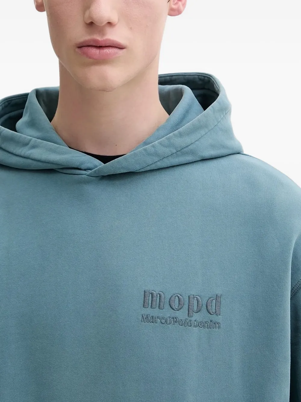 Marc O'Polo logo-embroidered hoodie Blauw