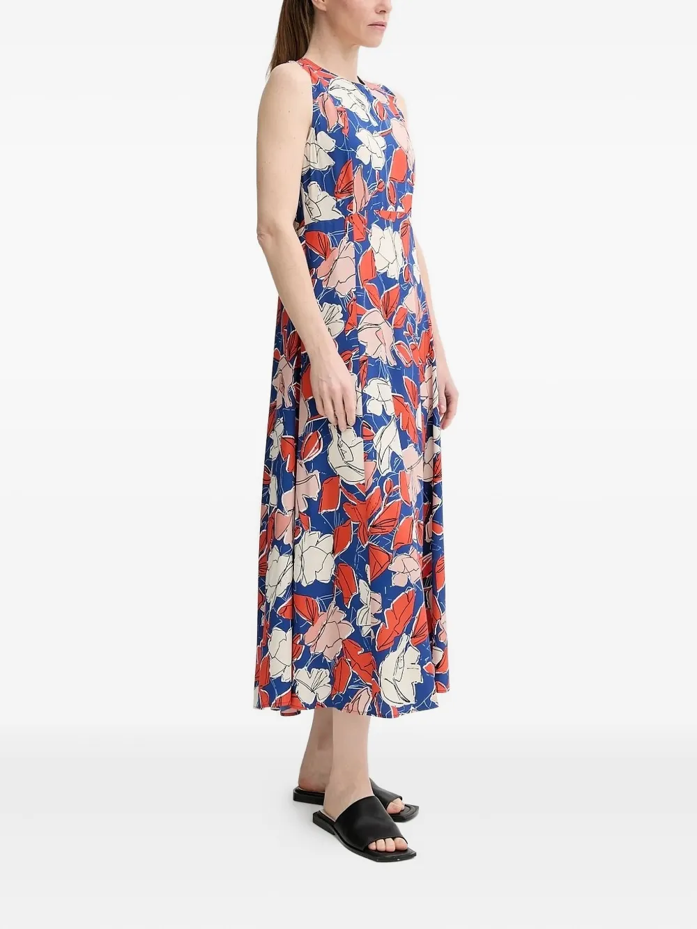 Marc O'polo Floral-print Sleeveless Midi Dress In Blue