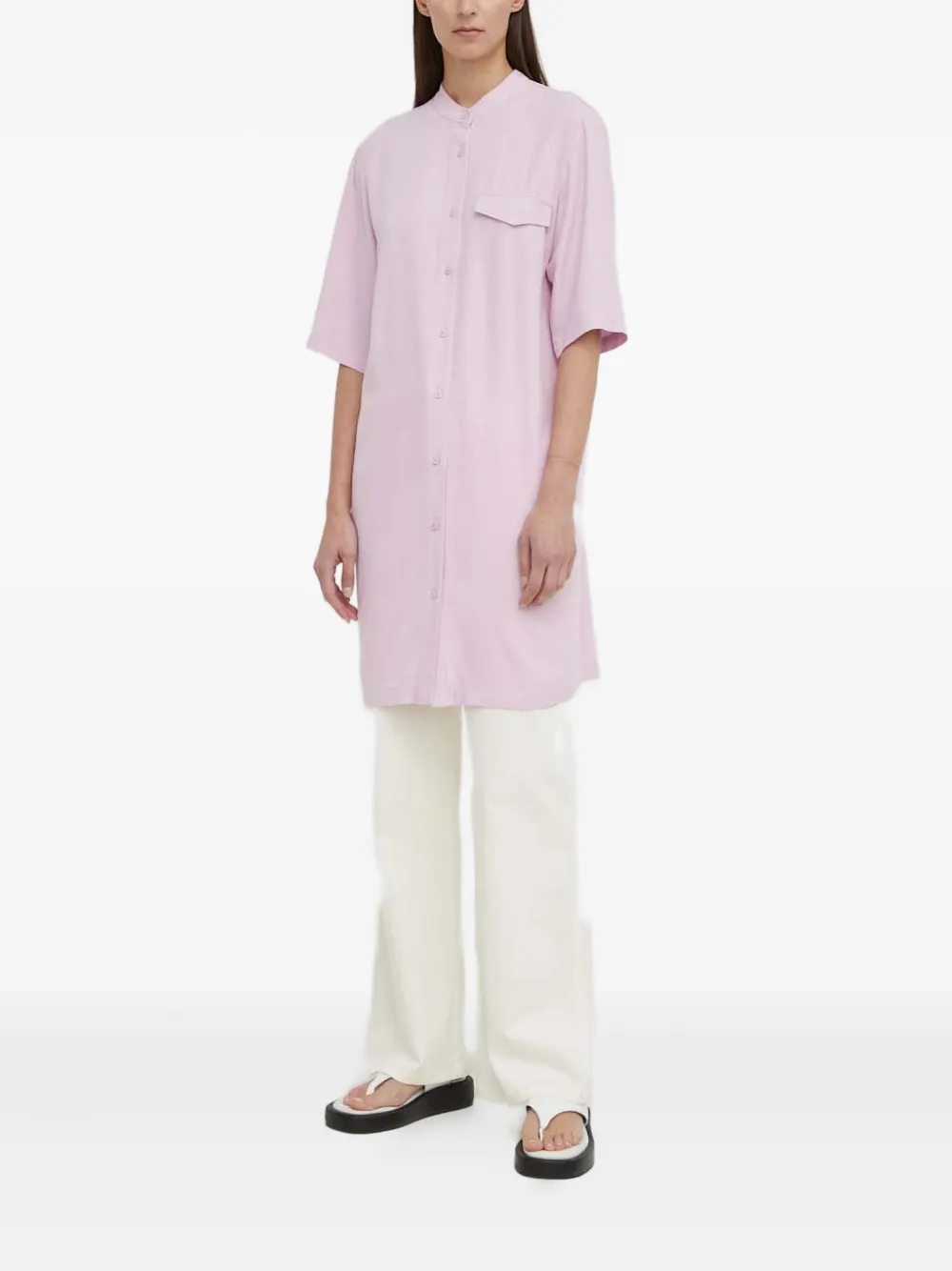 Marc O'polo Short-sleeve Midi Shirt Dress In Pink