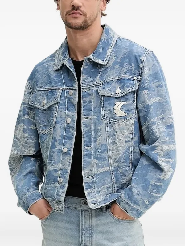 Blue Denim Jean Jacket Camo Diesel Camouflage-panel Denim Jacket