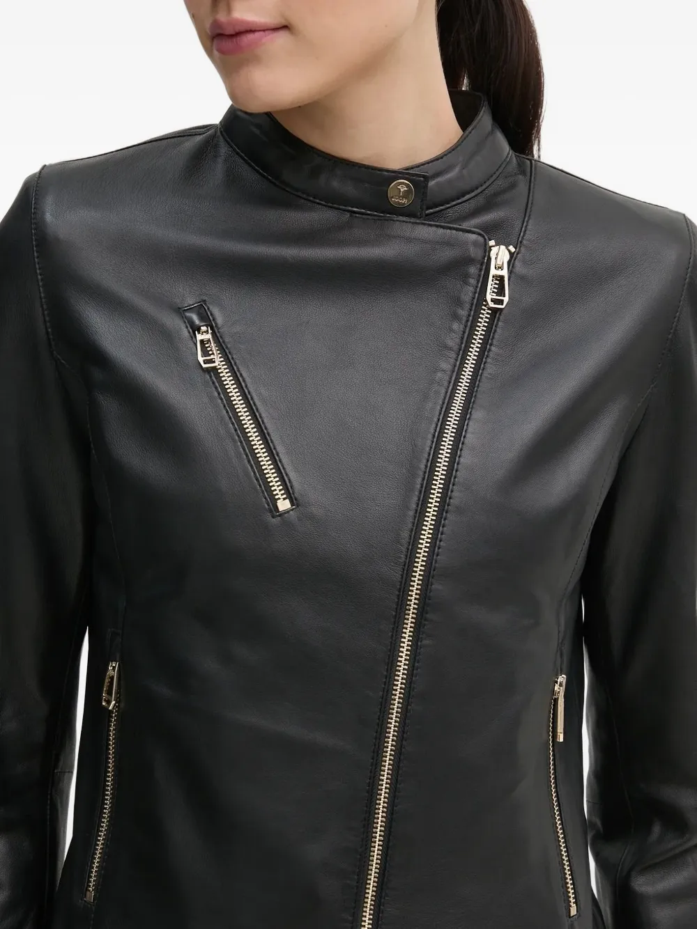 Joop! Asymmetrisch leren jack Zwart