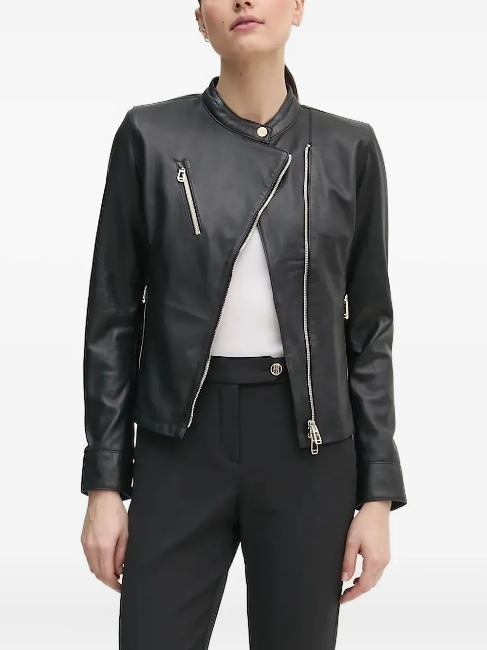 Joop! Asymmetrisch leren jack Zwart