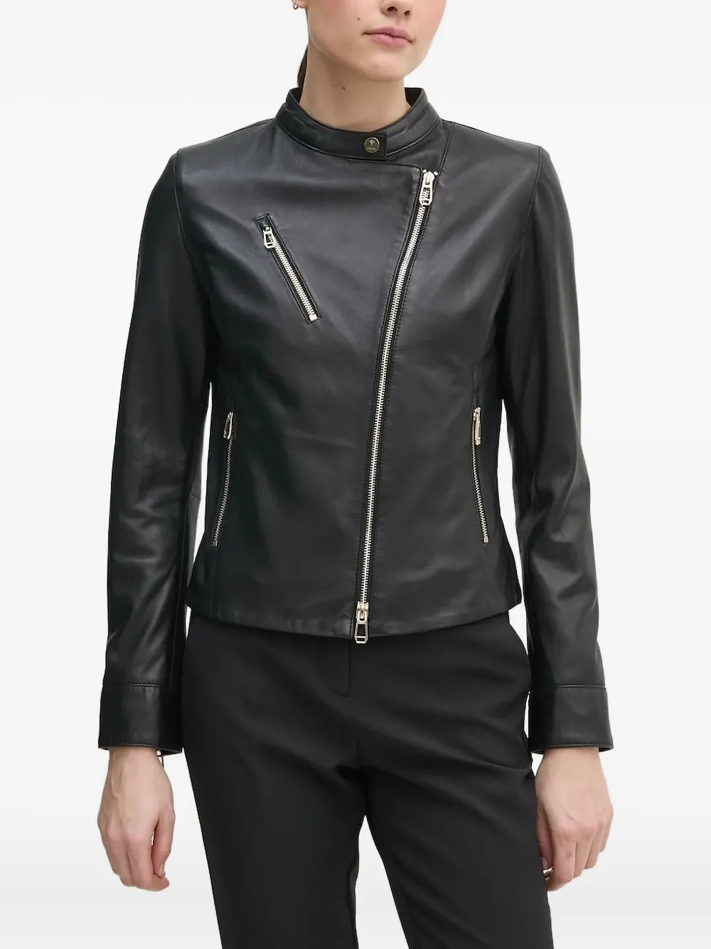 Joop! Asymmetrisch leren jack Zwart