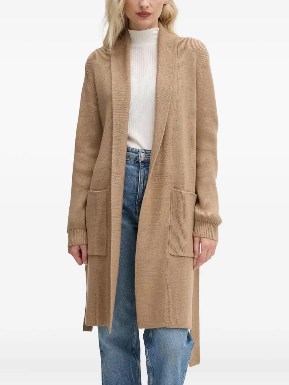 Joop! belted ribbed cardigan Beige