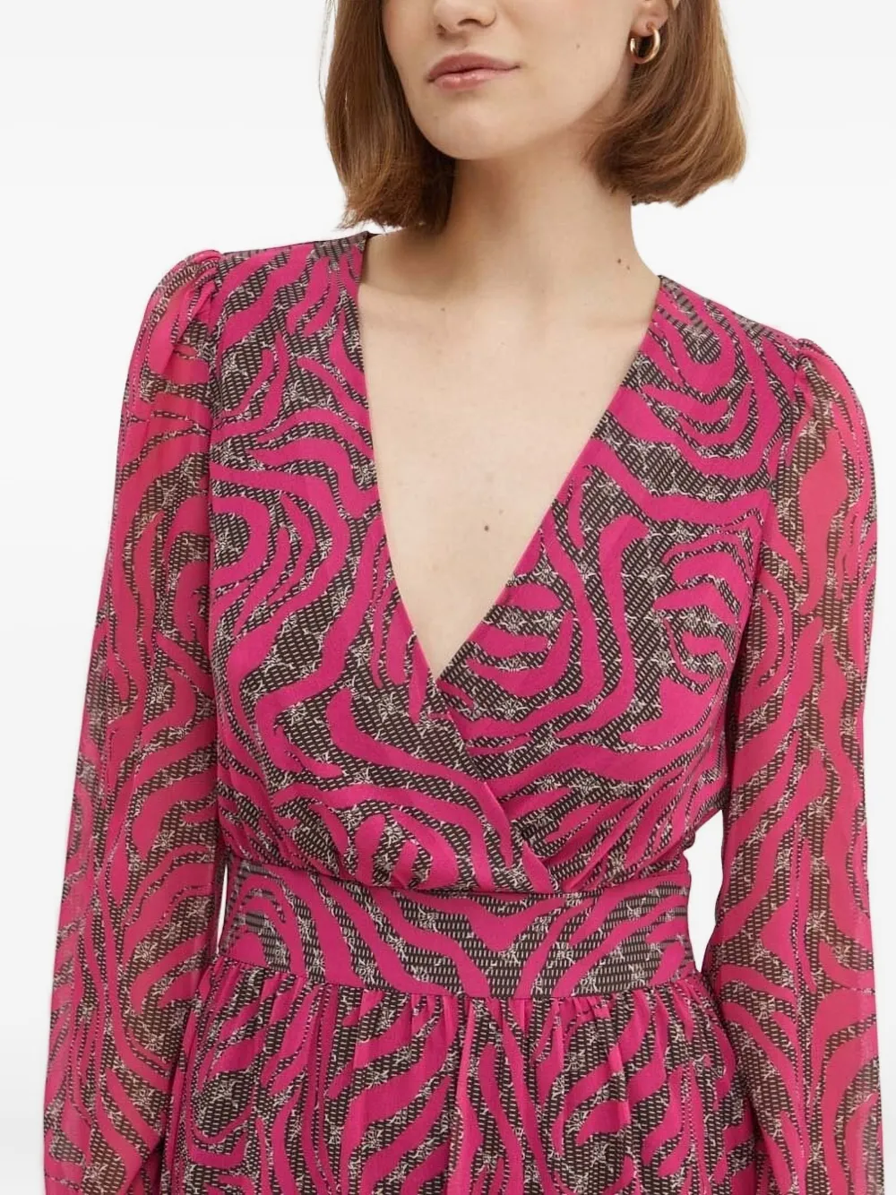 Joop! Midi-jurk met abstracte print en gewikkelde hals - Roze