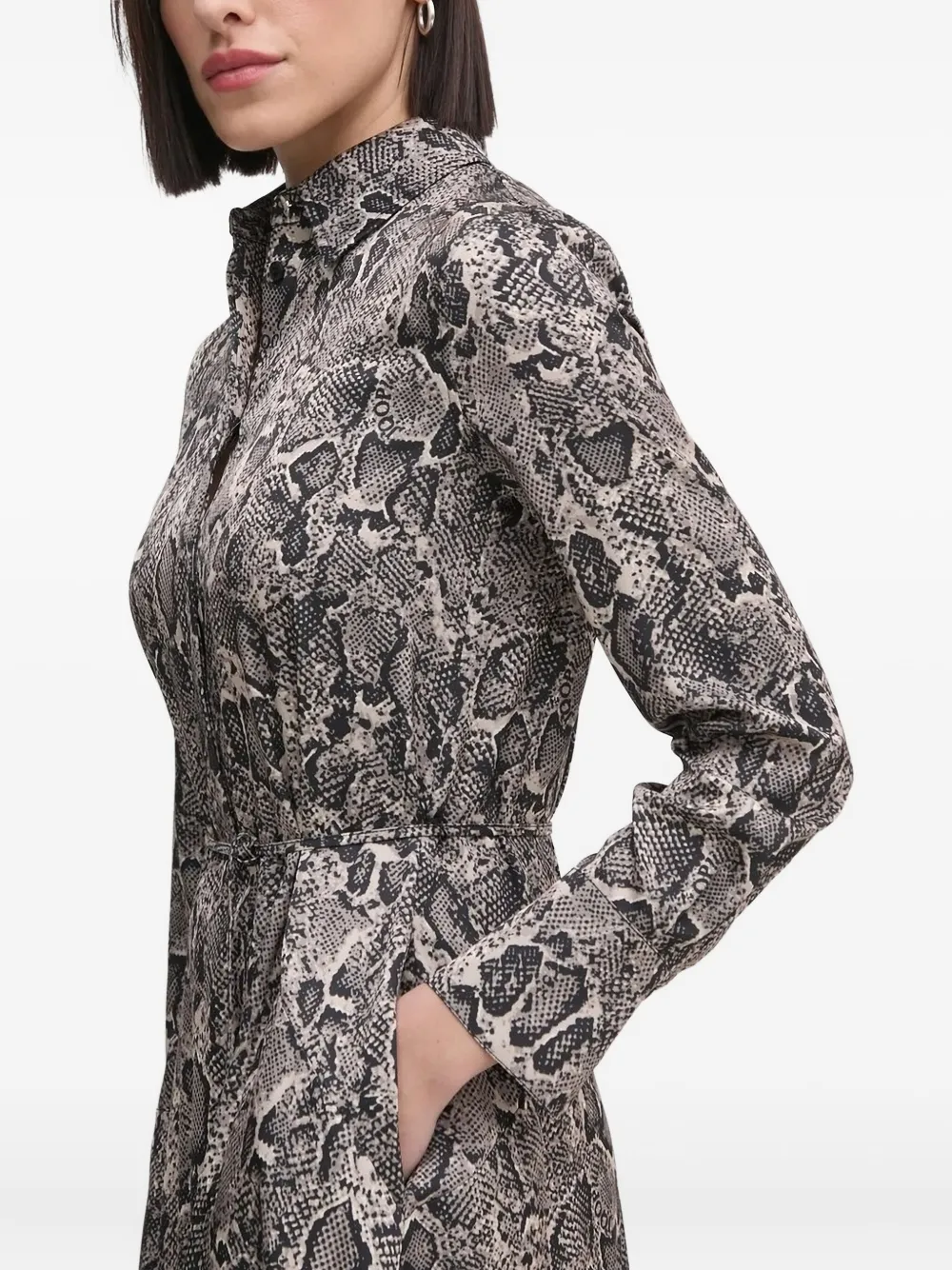 Joop Snakeskin-print Belted Shirt Midi Dress In Multi