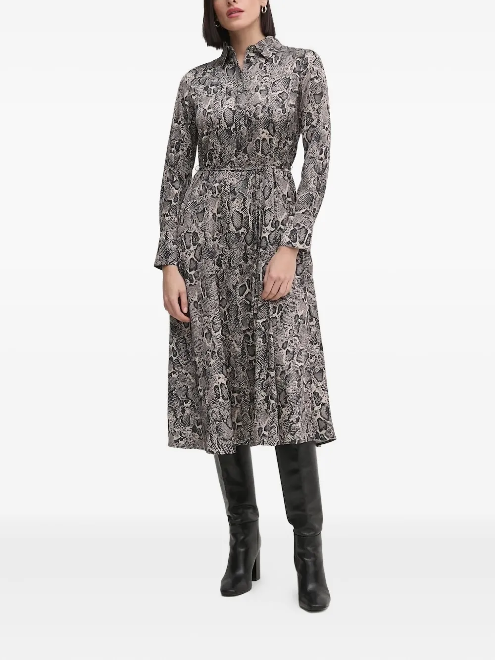 Joop Snakeskin-print Belted Shirt Midi Dress In Multi