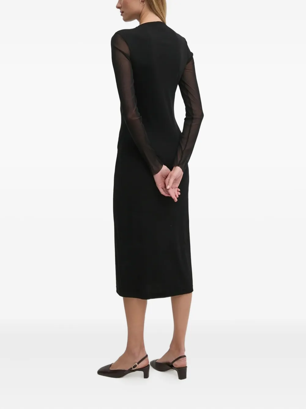 Joop! mesh-insert midi dress - Zwart