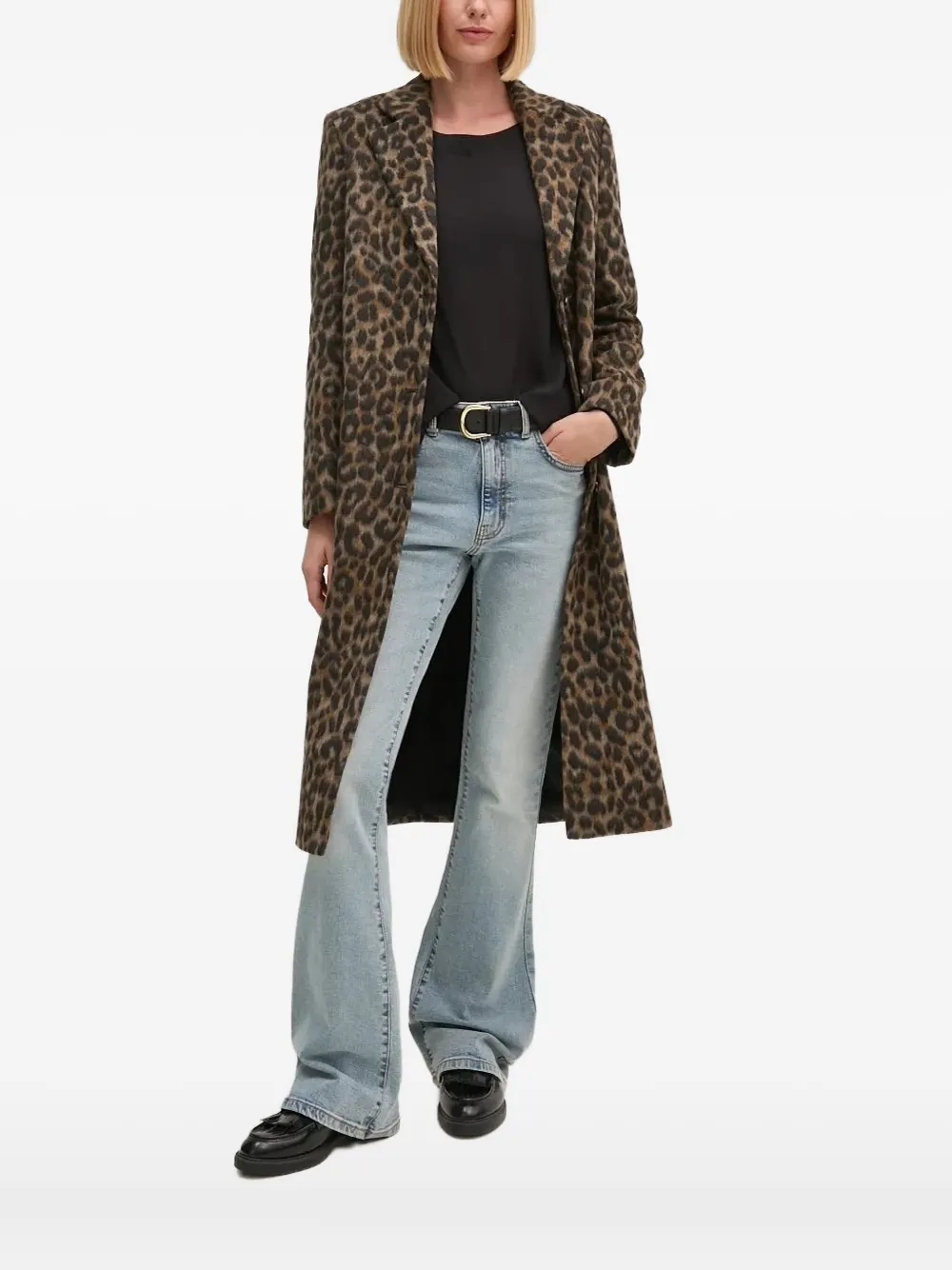 Joop Leopard-print Notched-lapel Coat In Burgundy