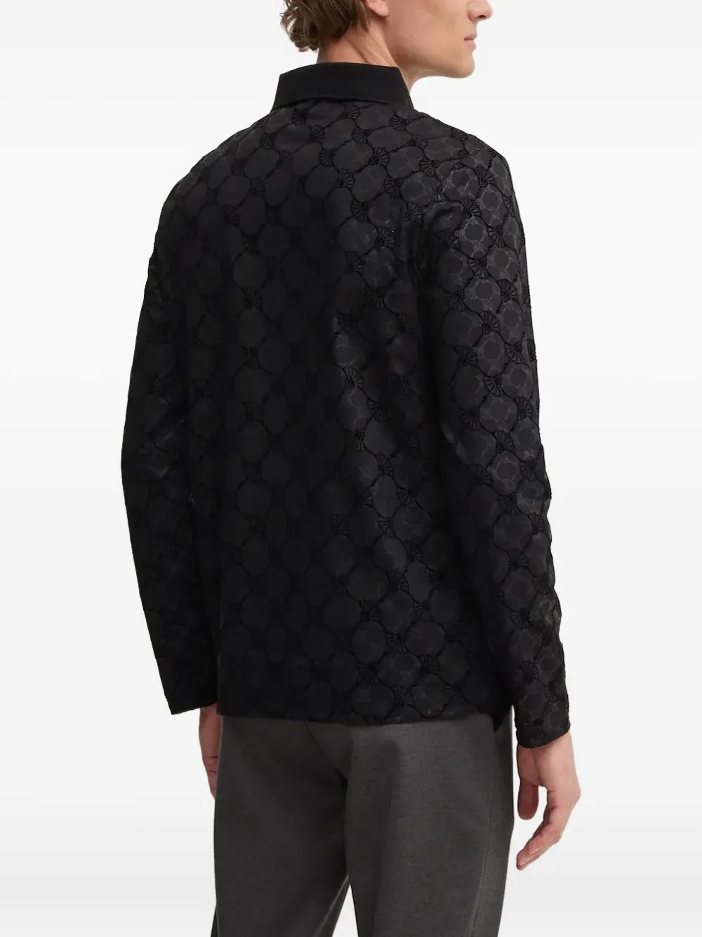 Joop Long-sleeve Patterned Polo Shirt In Black