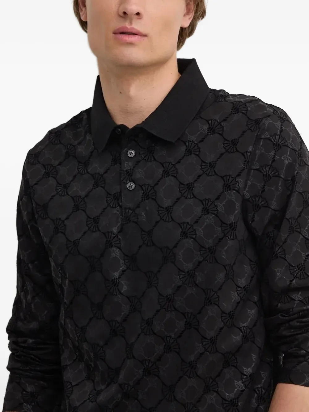 Joop Long-sleeve Patterned Polo Shirt In Black