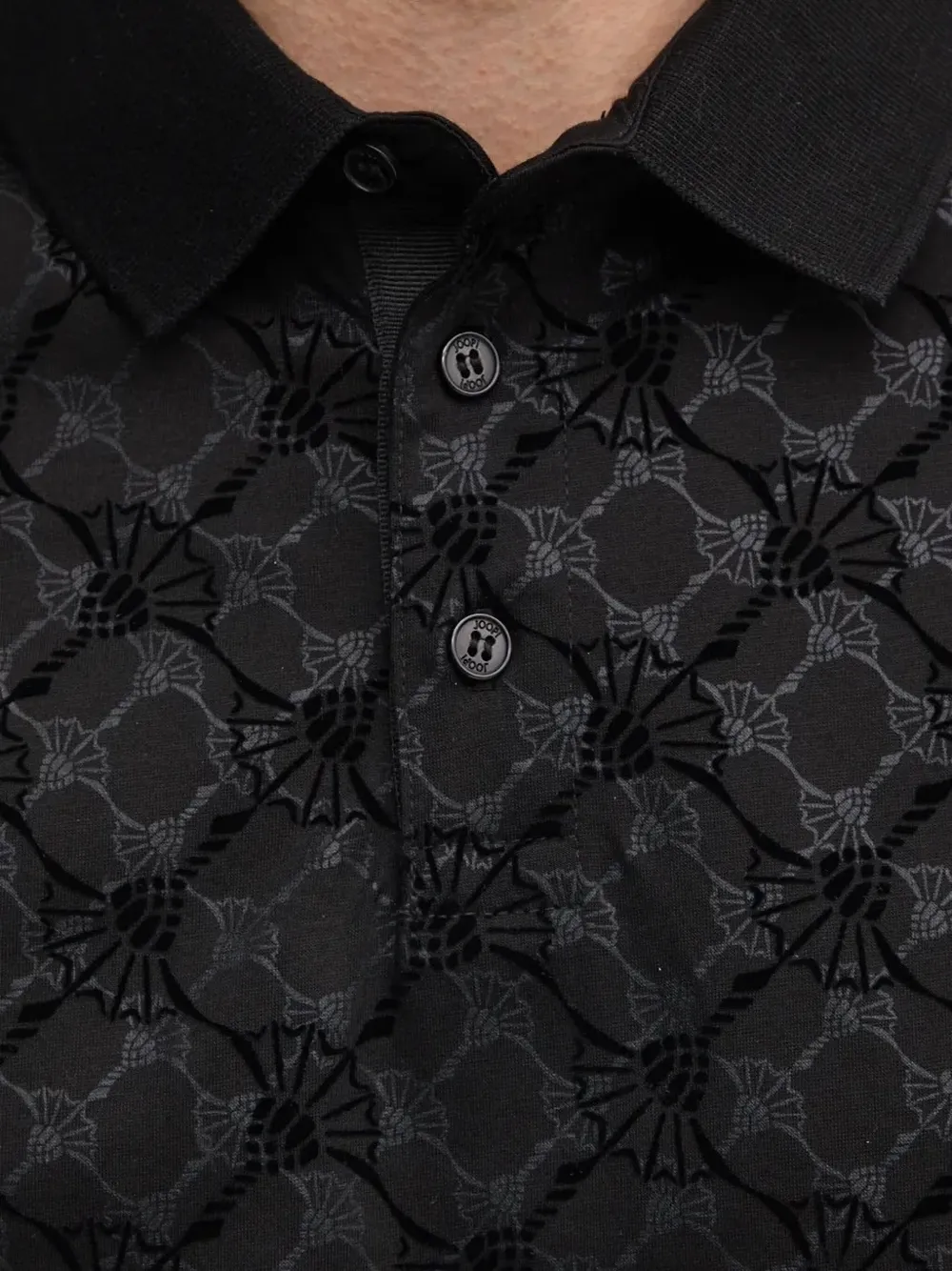 Joop Long-sleeve Patterned Polo Shirt In Black