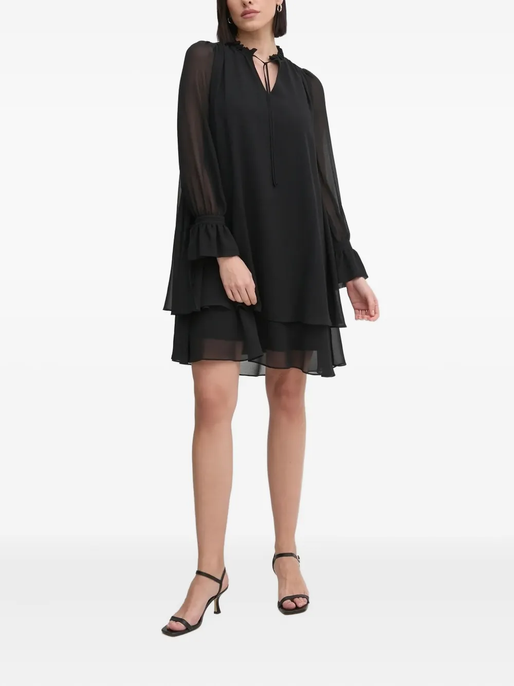 Joop! frill-neck layered mini dress - Zwart