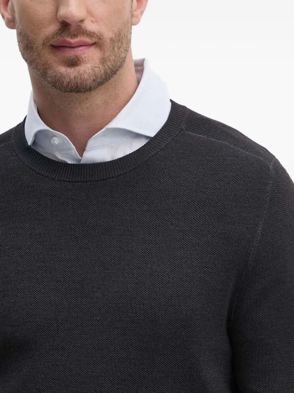 Joop Textured-knit Crew-neck Sweater In Gray