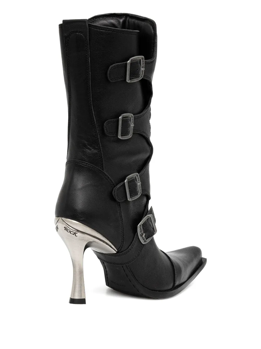NEW ROCK 100mm buckle-detail pointed-toe boots Black
