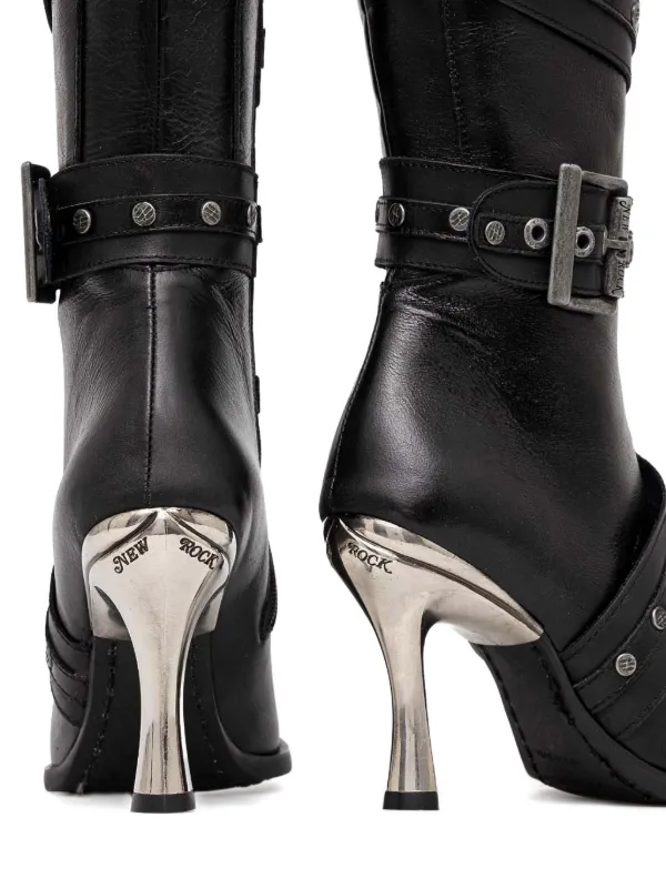 NEW ROCK Bottines Pointues à Détail De Boucle 100 Mm Noir