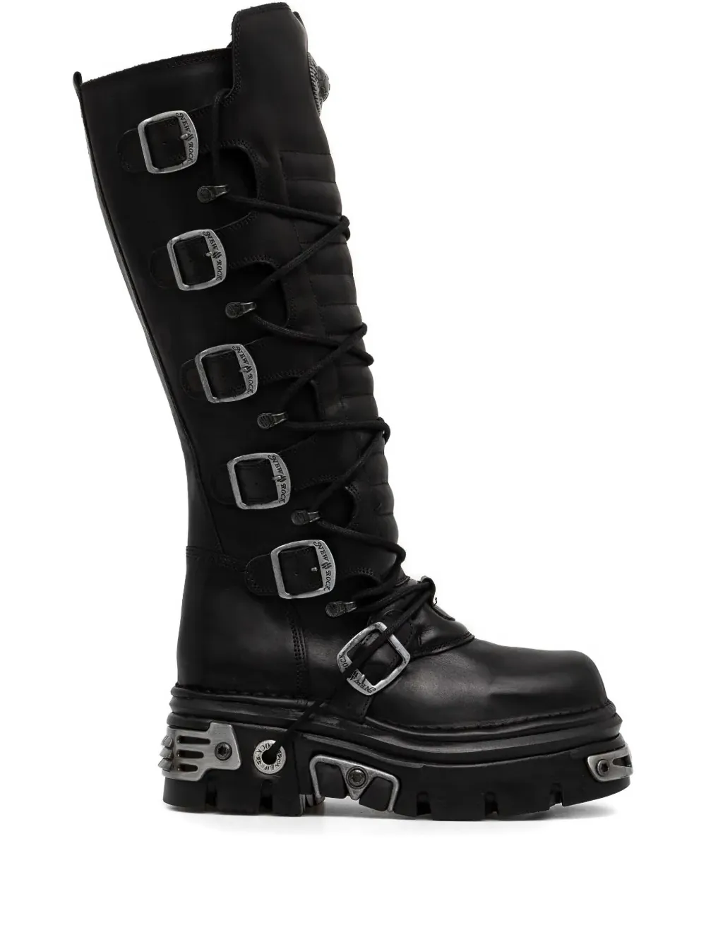 New Rock 70mm Reactor Buckled Knee-high Boots In Black