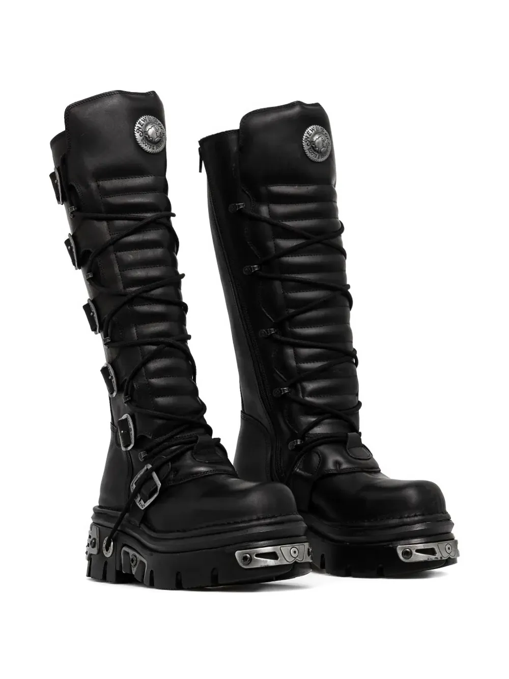 New Rock 70mm Reactor Buckled Knee-high Boots In Black