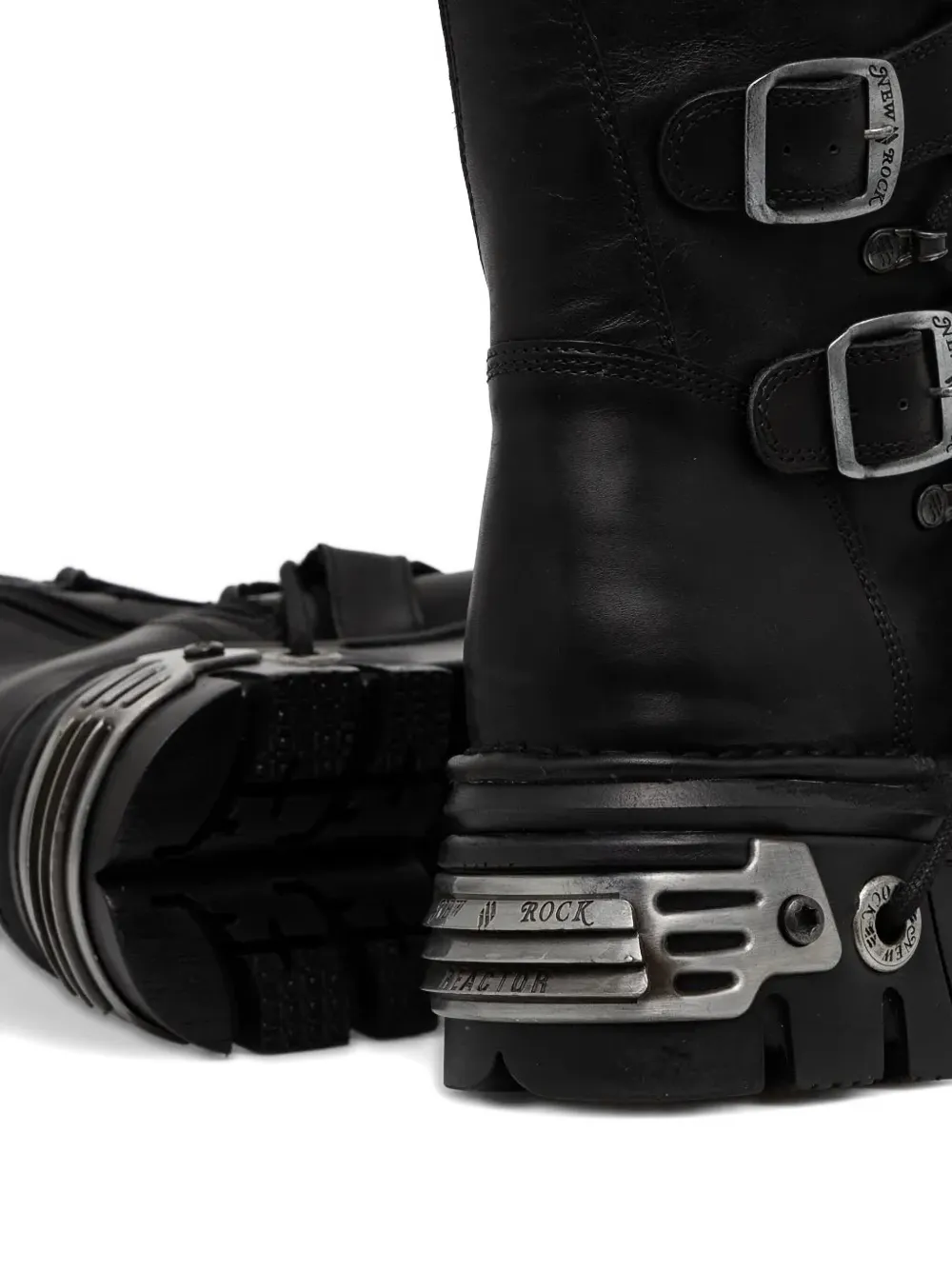New Rock 70mm Reactor Buckled Knee-high Boots In Black